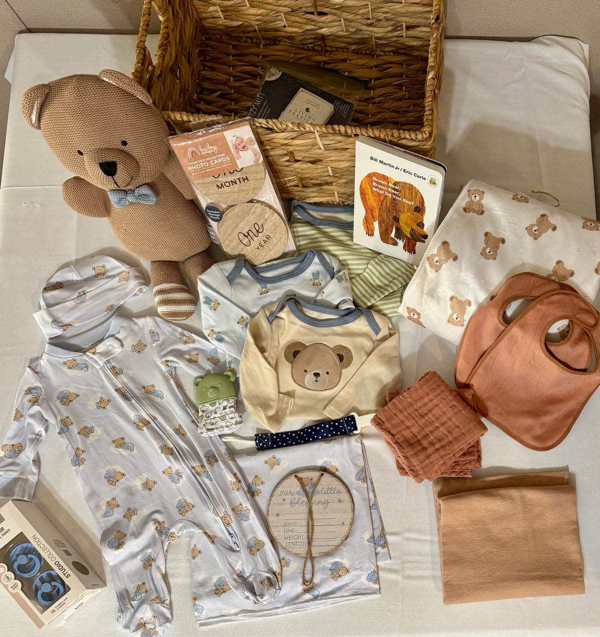 Teddy bear baby gift basket